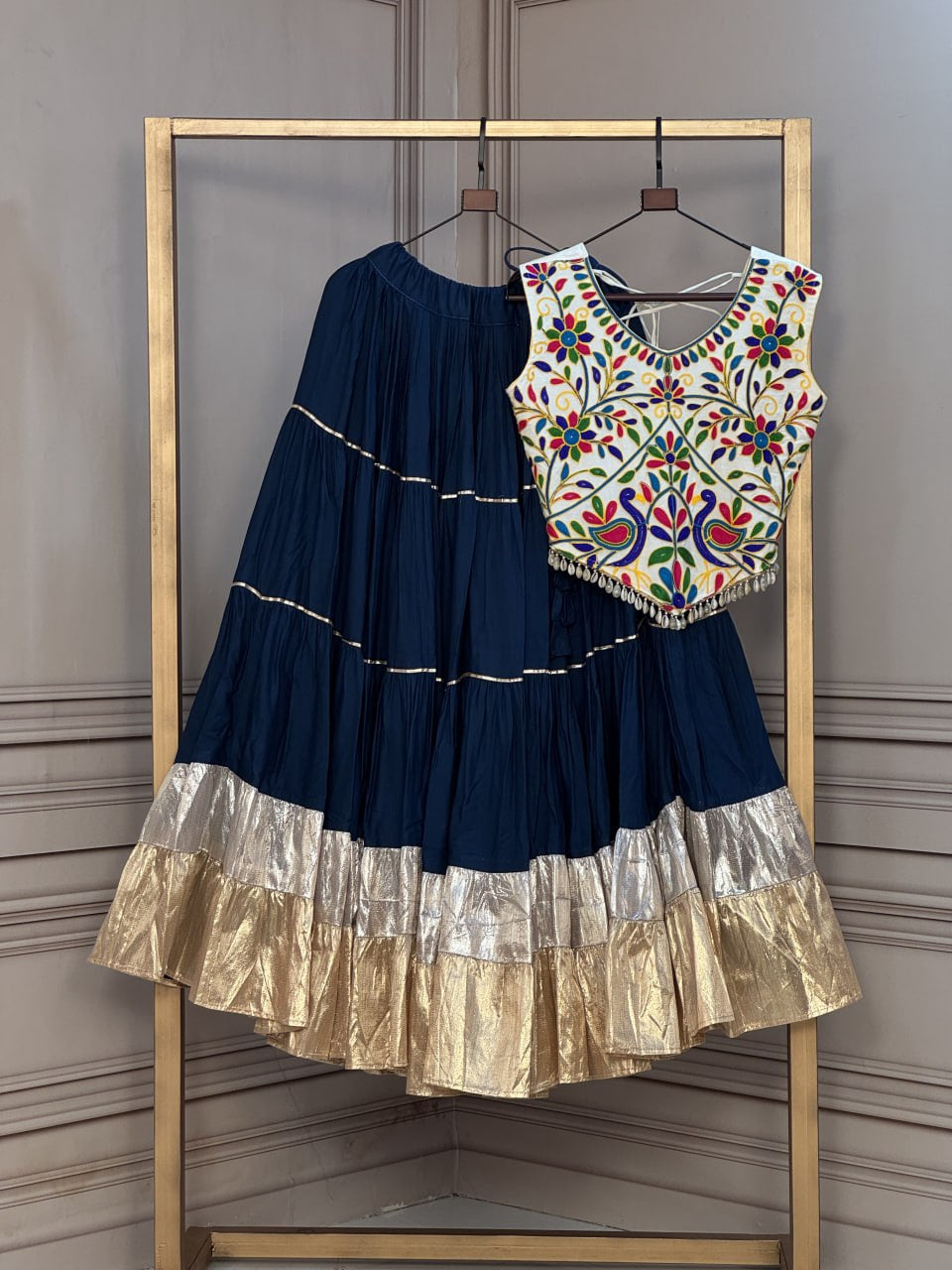 Premium Rayon Navratri Lehenga Choli with Lampi Lace & Kutchi Work Blouse