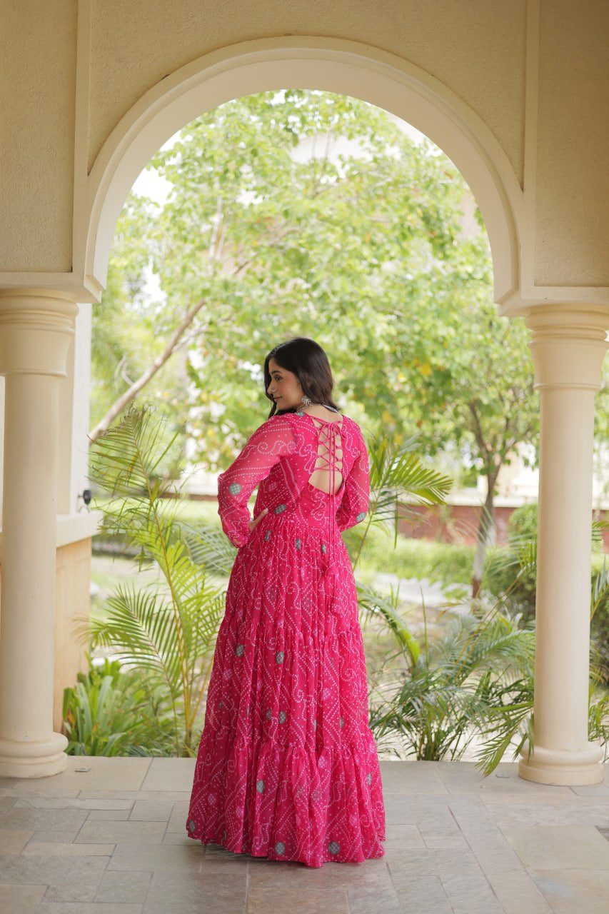 Premium Faux Georgette Navratri Gown with Bandhani Print & Kutchi Patchwork