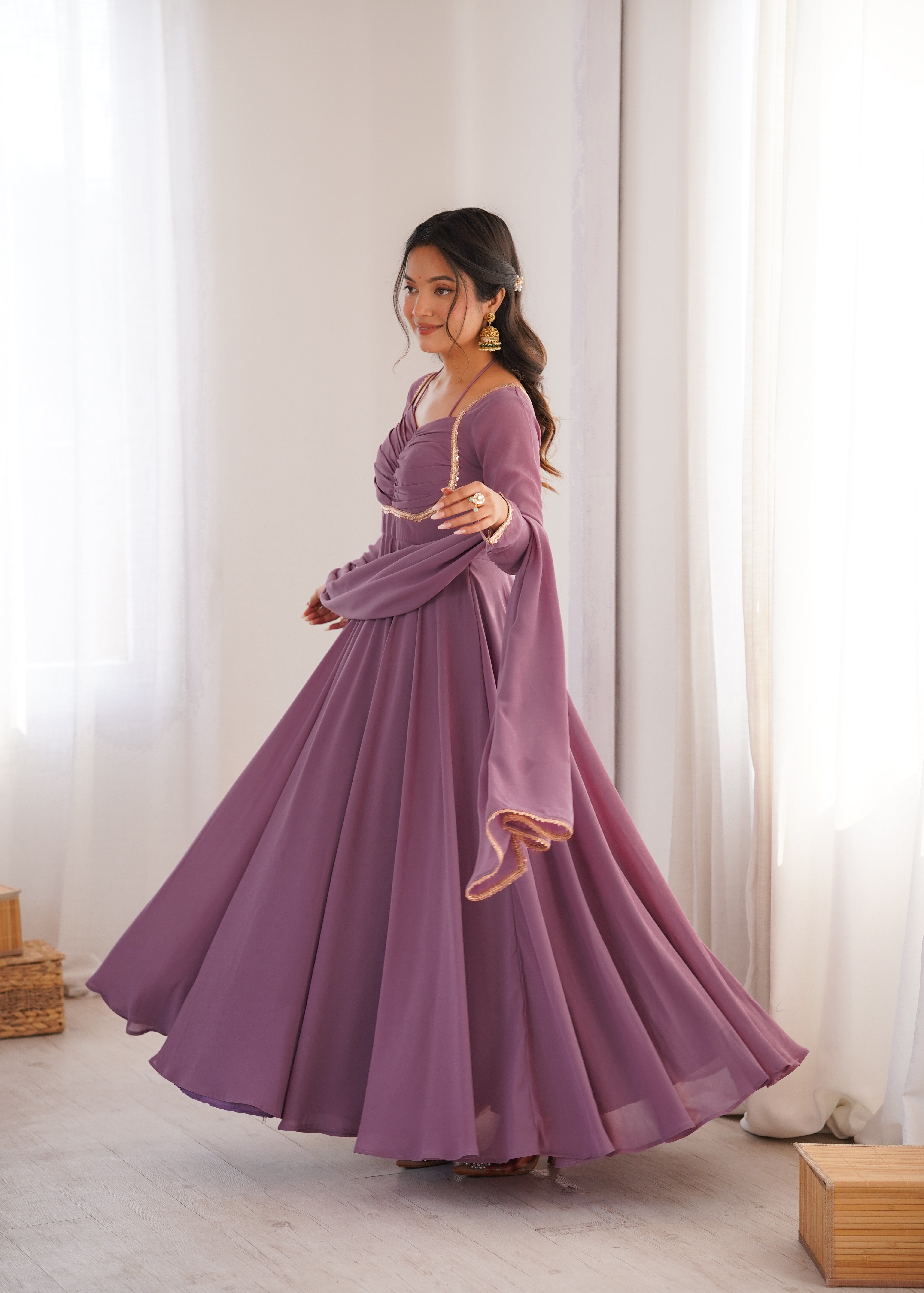 Premium Fox Blooming Georgette 7 Meter Flared Anarkali Gown Set