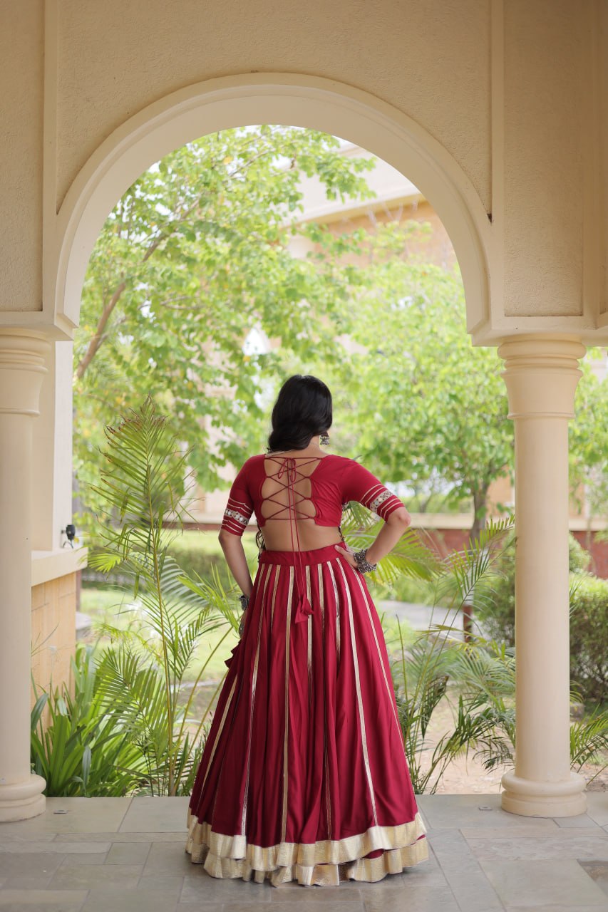 Reyon Navratri Lehenga Choli with Gota Patti Lace, Gamthi Embroidery & Real Mirror Work