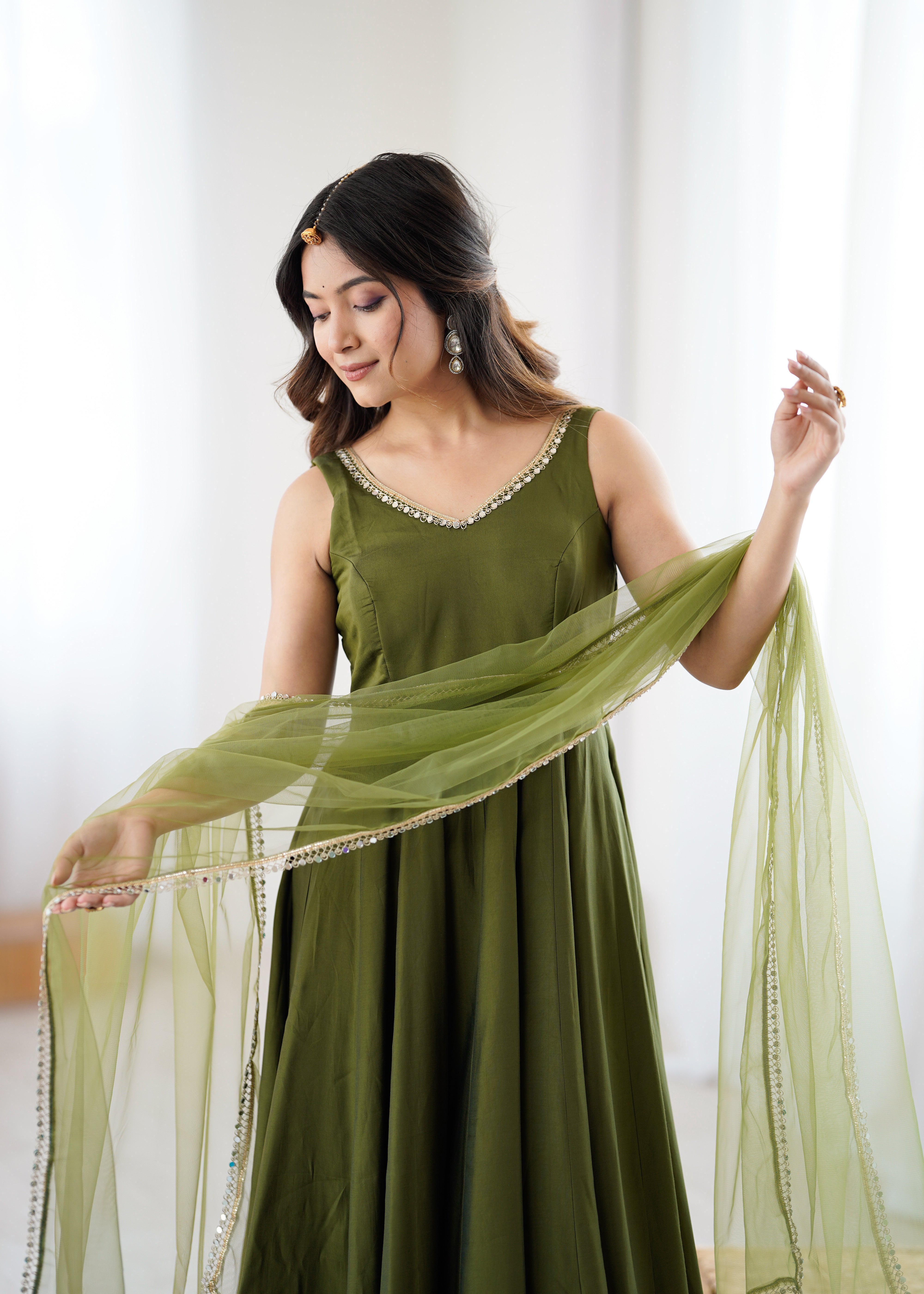 Premium Pure Romansilk Chanderi 4 Meter Flared Anarkali Gown Set