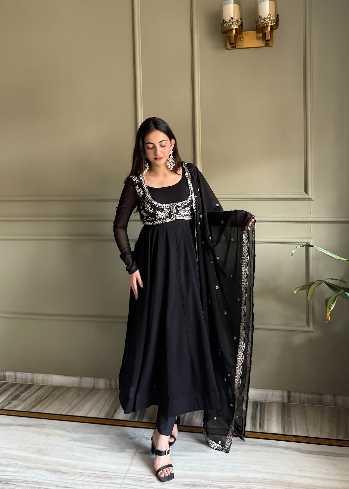 Premium Fox Georgette Anarkali Gown with Koti, Embroidery, Sequin & Jari Work