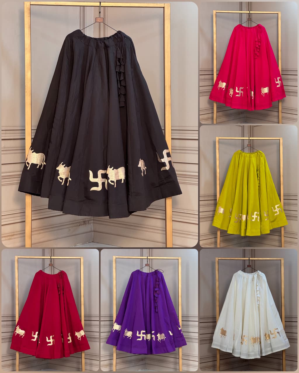 Premium Roman Navratri Lehenga with Cow & Swastik Gota Lace Work