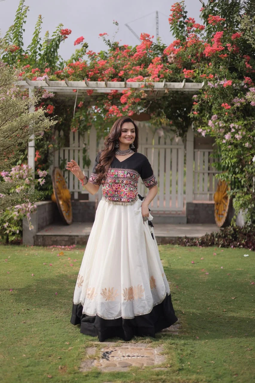 Premium Roman Fabric Navratri Lehenga Choli with Gota & Mirror Work