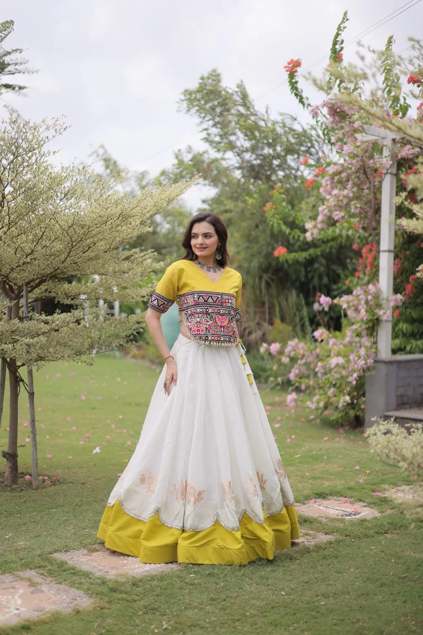 Premium Roman Fabric Navratri Lehenga Choli with Gota & Mirror Work