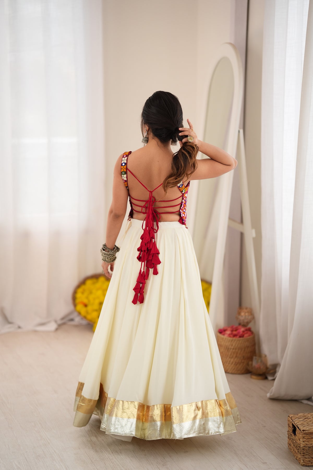 Premium Heavy Rayon Lehenga Choli with Fancy Lagdi Patta Lace & Real Mirror Work
