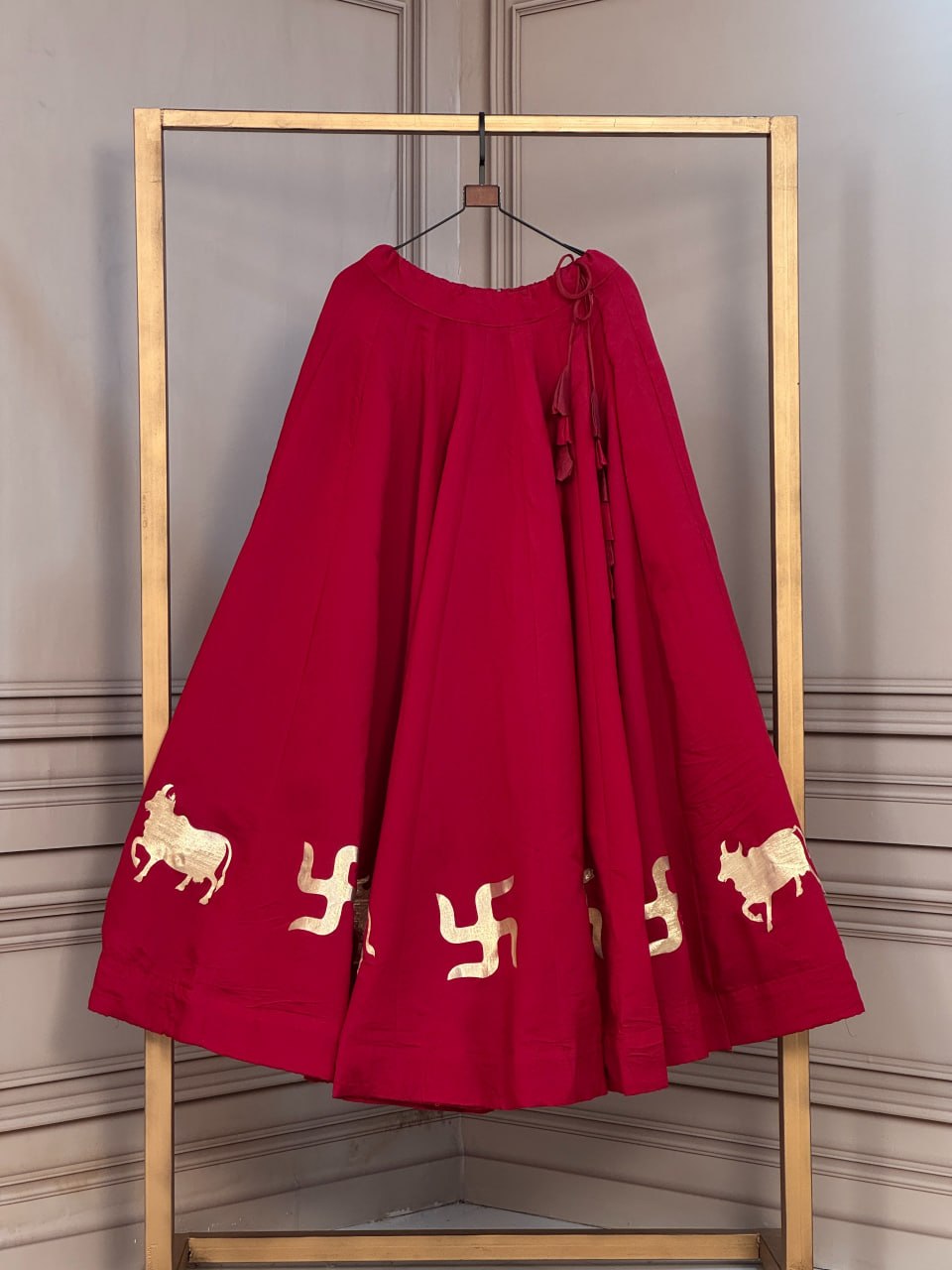 Premium Roman Navratri Lehenga with Cow & Swastik Gota Lace Work