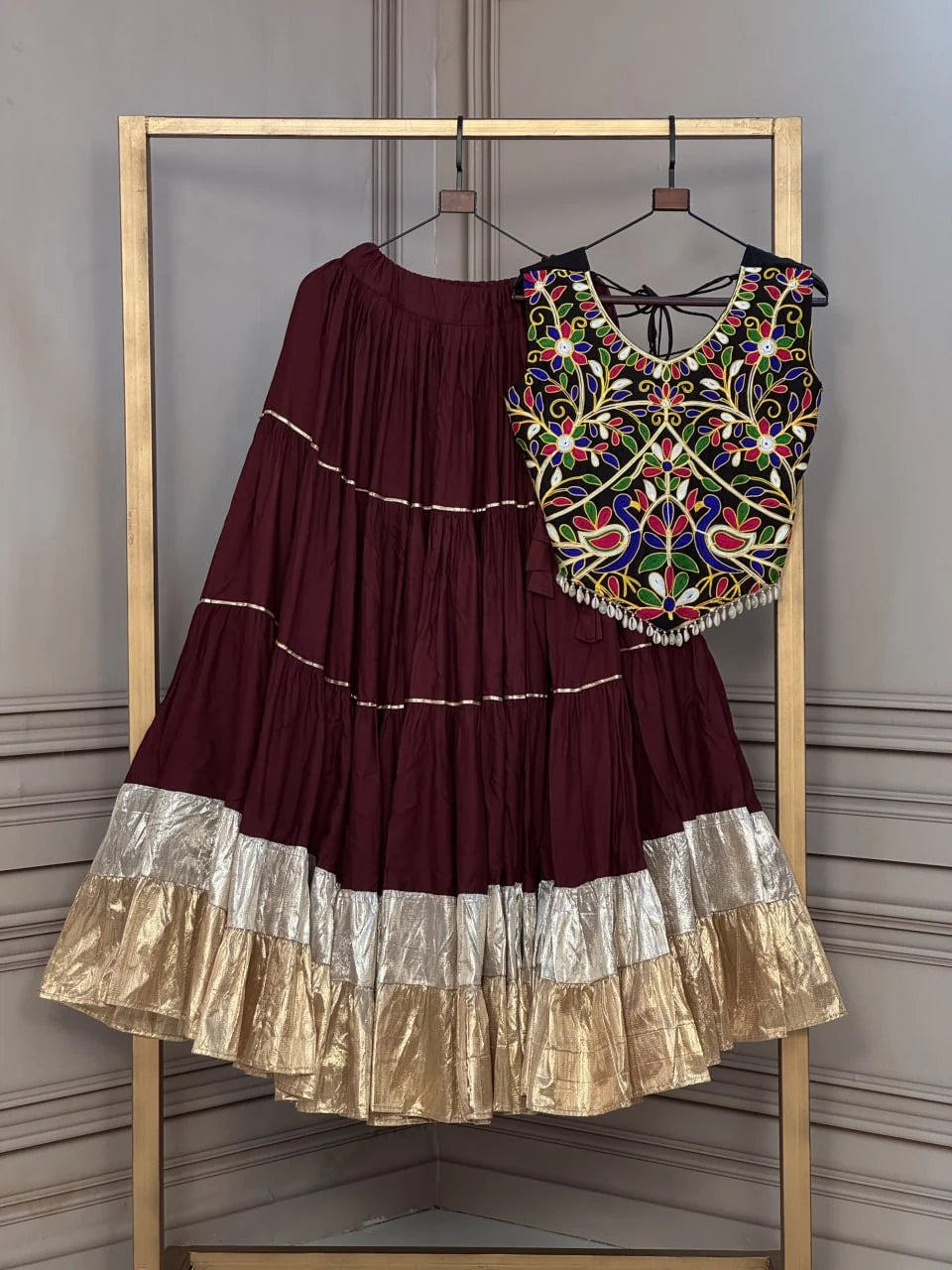 Premium Rayon Navratri Lehenga Choli with Lampi Lace & Kutchi Work Blouse