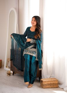Premium Heavy Fendy Silk Embroidered Farshi Shalwar Set