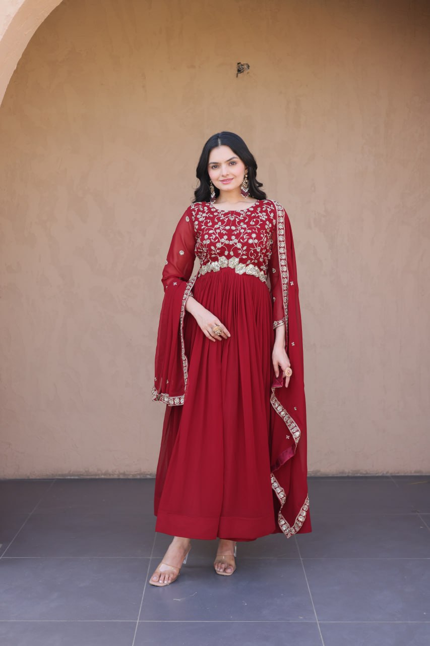 Premium Faux Blooming Embroidered Gown with Dupatta