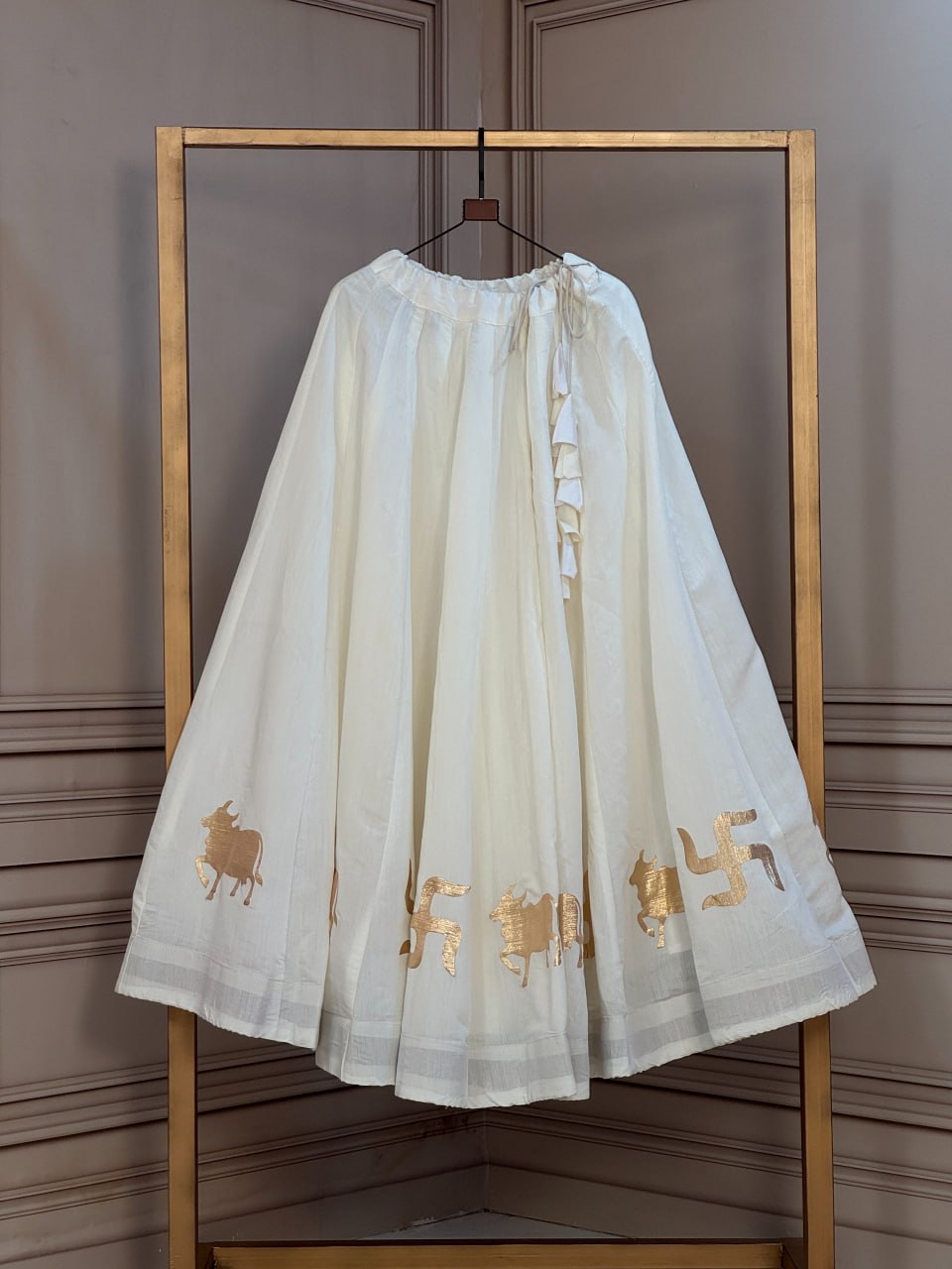 Premium Roman Navratri Lehenga with Cow & Swastik Gota Lace Work