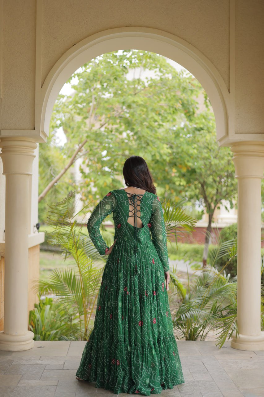 Premium Faux Georgette Navratri Gown with Bandhani Print & Kutchi Patchwork