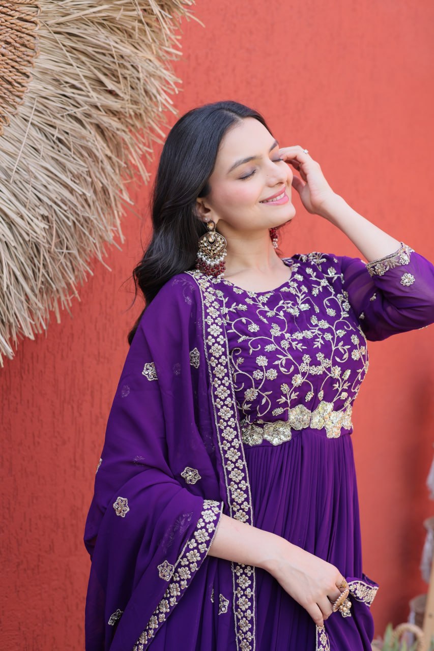 Premium Faux Blooming Embroidered Gown with Dupatta