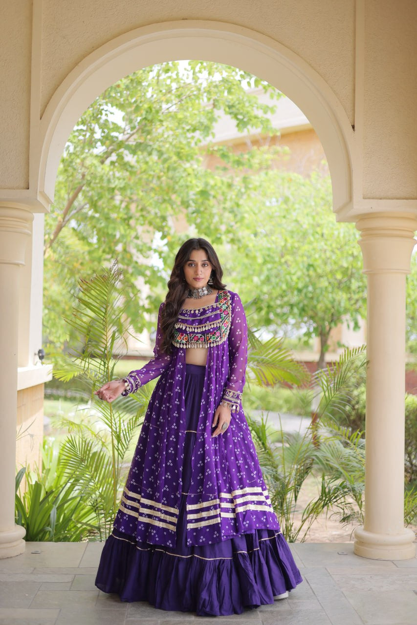 Premium Kora Cotton Navratri Lehenga with Bandhani Print & Kutchi Patchwork Kurti