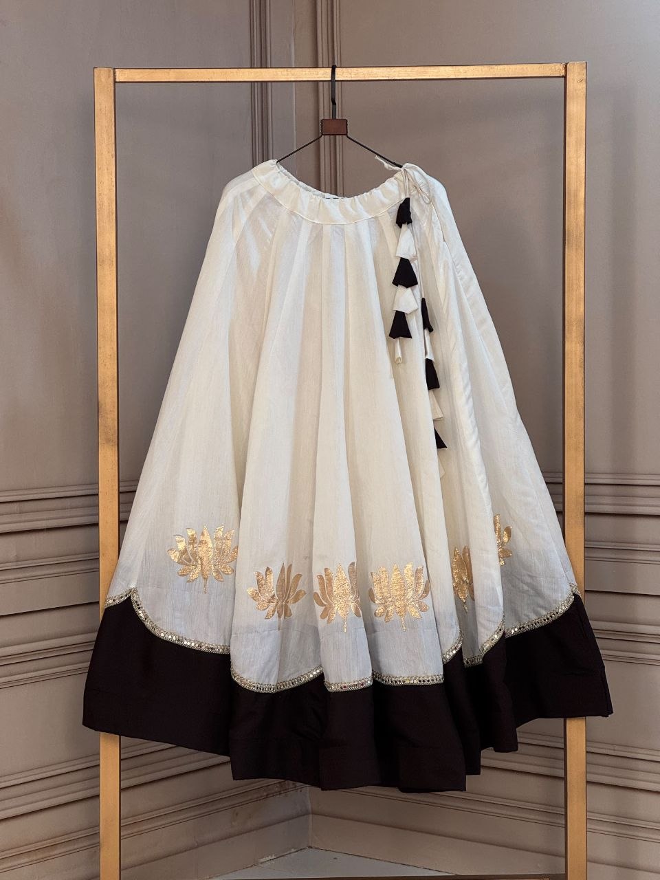 Premium Roman Fabric Navratri Lehenga with Lotus Gota & Mirror Lace Work | ByRavina-7172