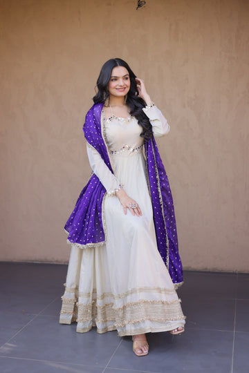 Premium Cosmos Real Mirror Work Gown with Dupatta