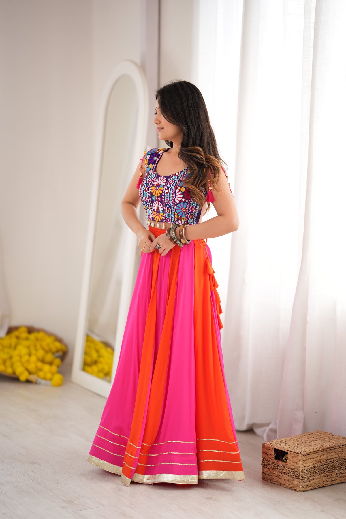 Premium Heavy Rayon Lehenga Choli with Gota Patti, Lace & Mirror Work
