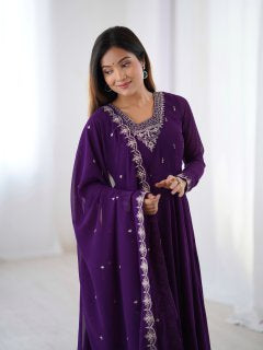Premium Fox Georgette Anarkali Suit with Beads, Jari Work, 6.5 Meter Flair & Embellished Dupatta