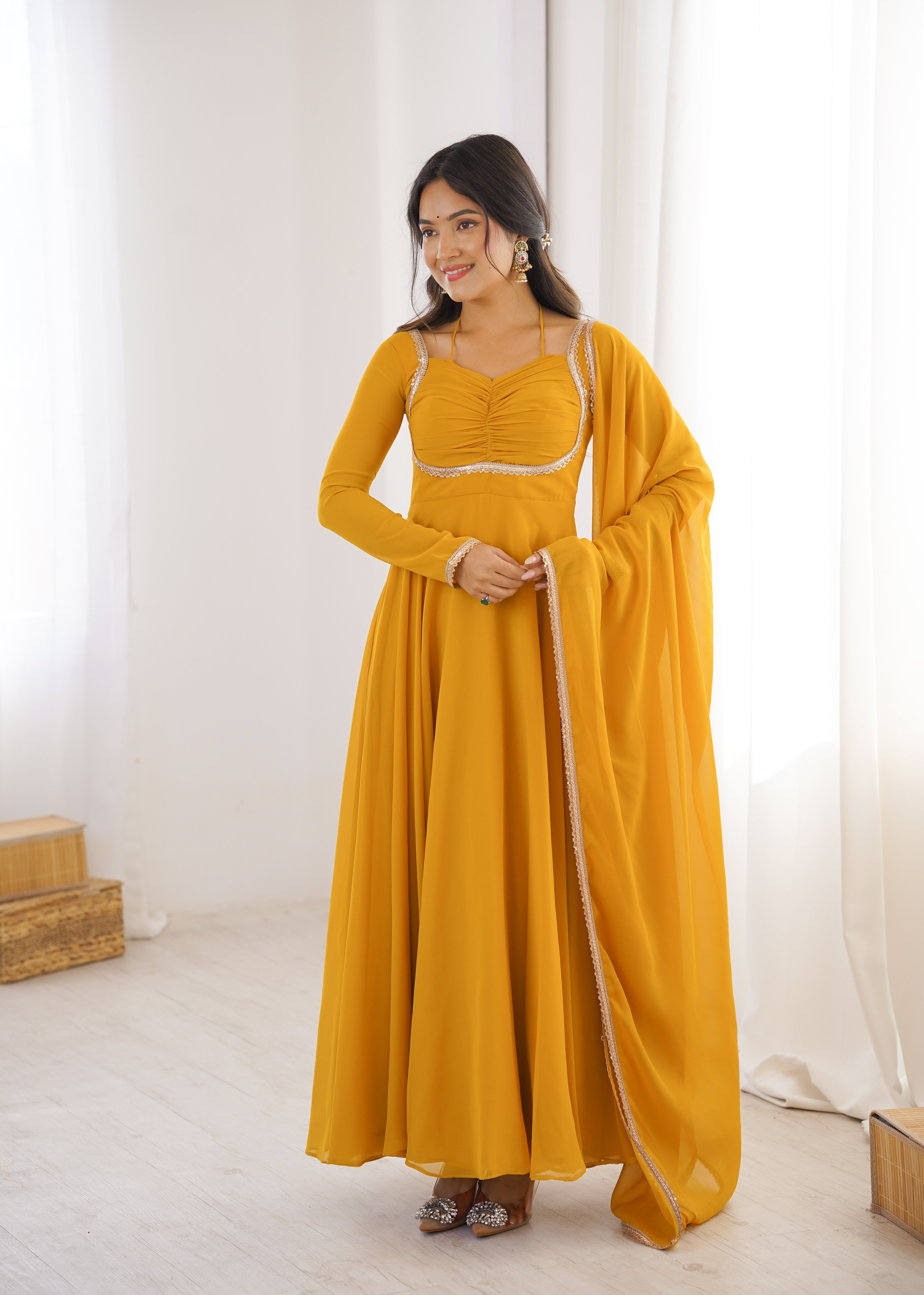 Premium Fox Blooming Georgette 7 Meter Flared Anarkali Gown Set