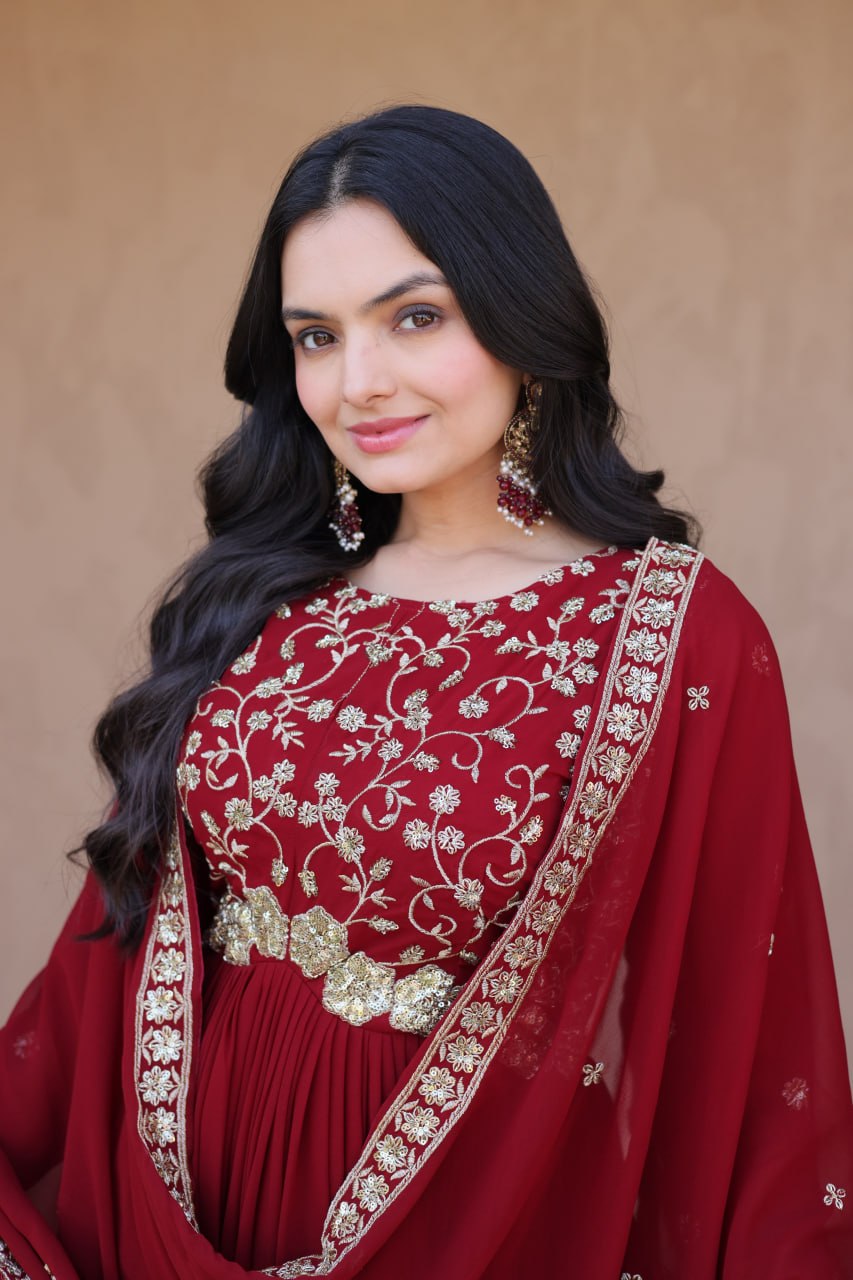 Premium Faux Blooming Embroidered Gown with Dupatta