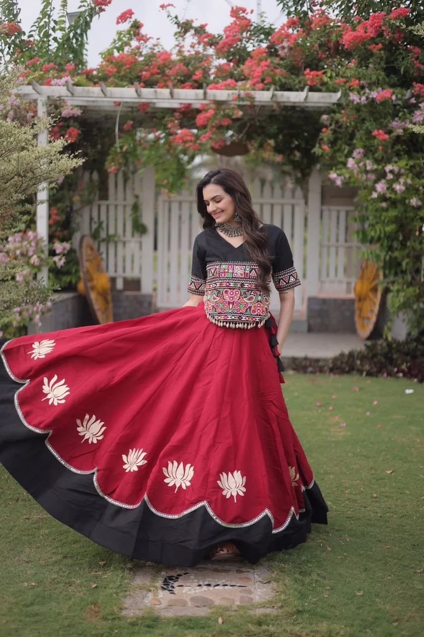 Premium Roman Fabric Navratri Lehenga Choli with Gota & Mirror Work