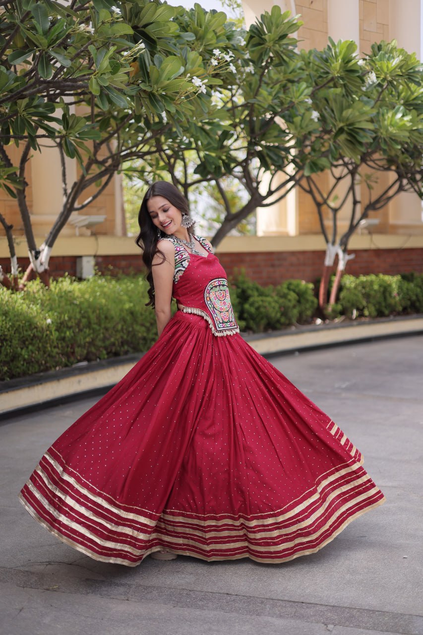 Reyon Navratri Lehenga Choli with Mukesh & Gamthi Mirror Work