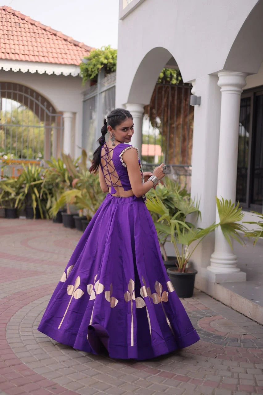Premium Roman Silk Navratri Lehenga Choli with Pan-Patti Gota & Mirror Lace Work