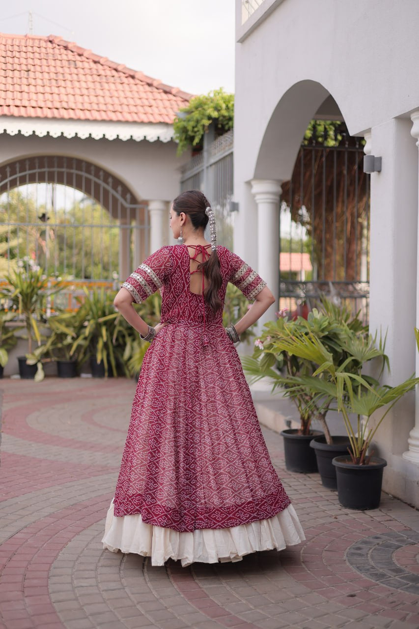 Premium Kora Cotton Navratri Lehenga with Bandhani Print & Kutchi Patchwork Kurti