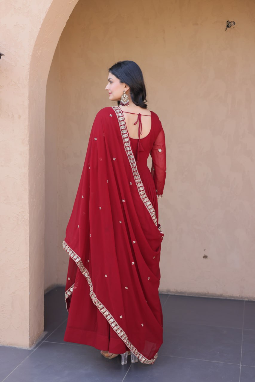 Premium Faux Blooming Embroidered Gown with Dupatta