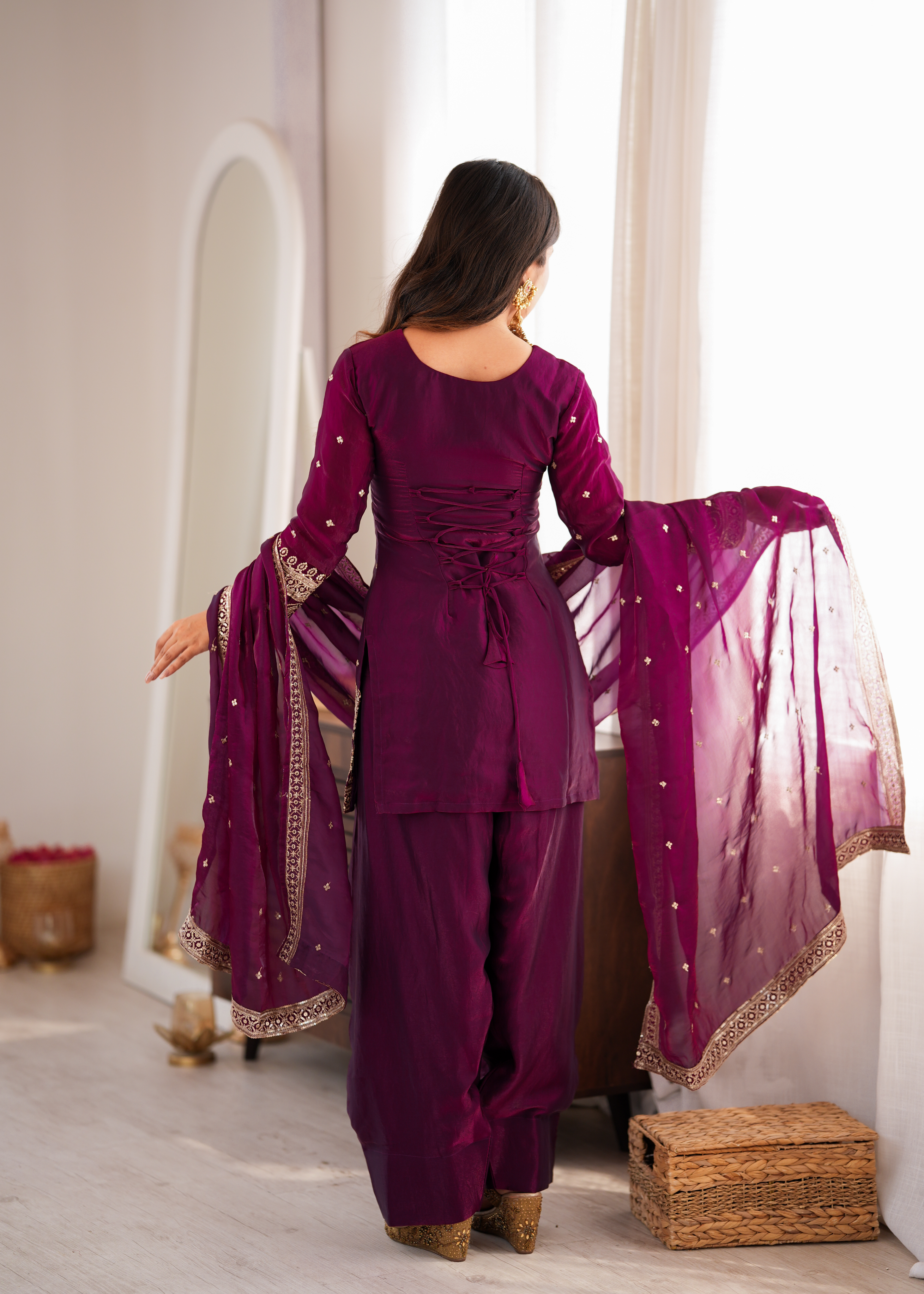 Premium Heavy Fendy Silk Embroidered Farshi Shalwar Set