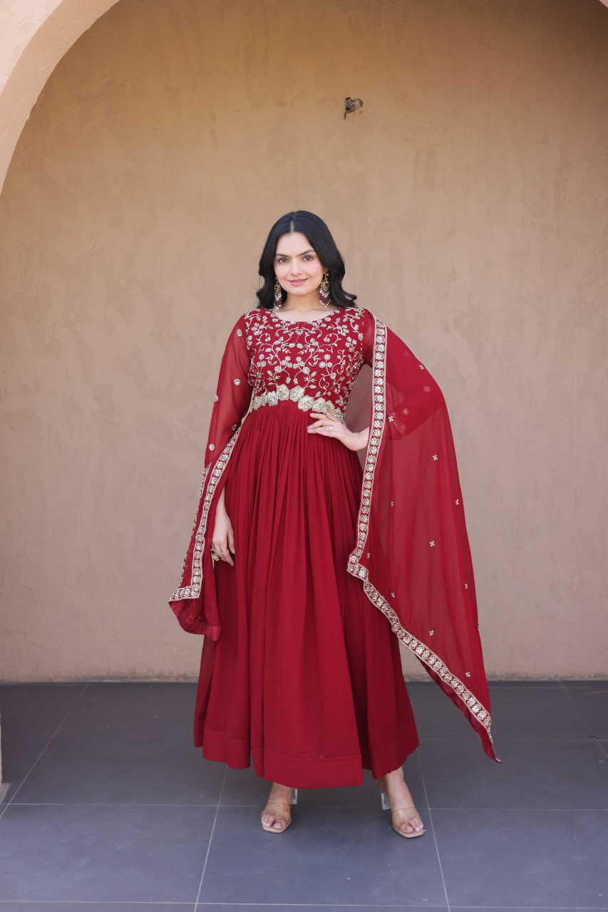 Premium Faux Blooming Embroidered Gown with Dupatta