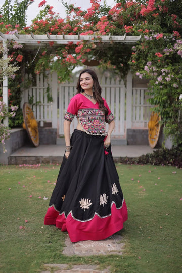 Premium Roman Fabric Navratri Lehenga Choli with Gota & Mirror Work
