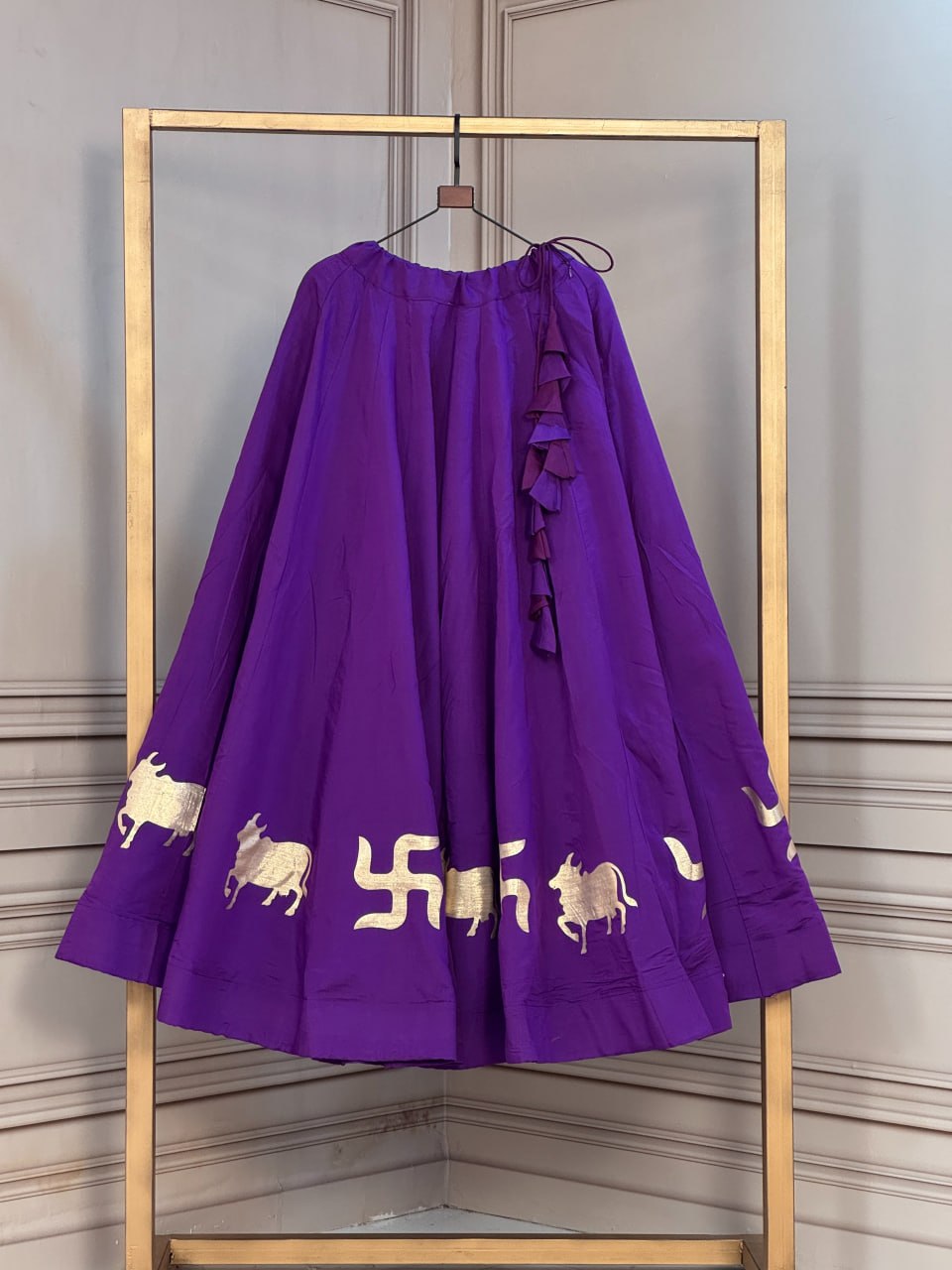 Premium Roman Navratri Lehenga with Cow & Swastik Gota Lace Work