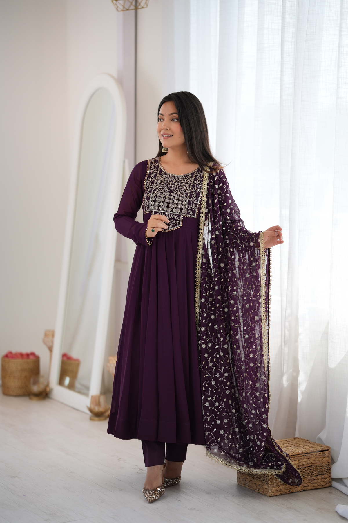 Premium Fox Georgette Blooming Anarkali Suit with Embroidery, Sequin & Jari Work