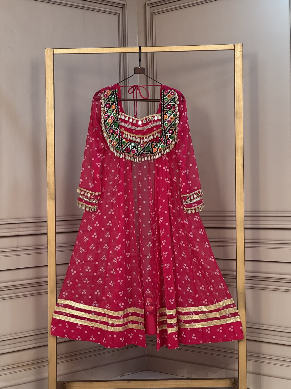 Premium Faux Georgette Navratri Kurti with Bandhani Print &amp; Kutchi Patchwork