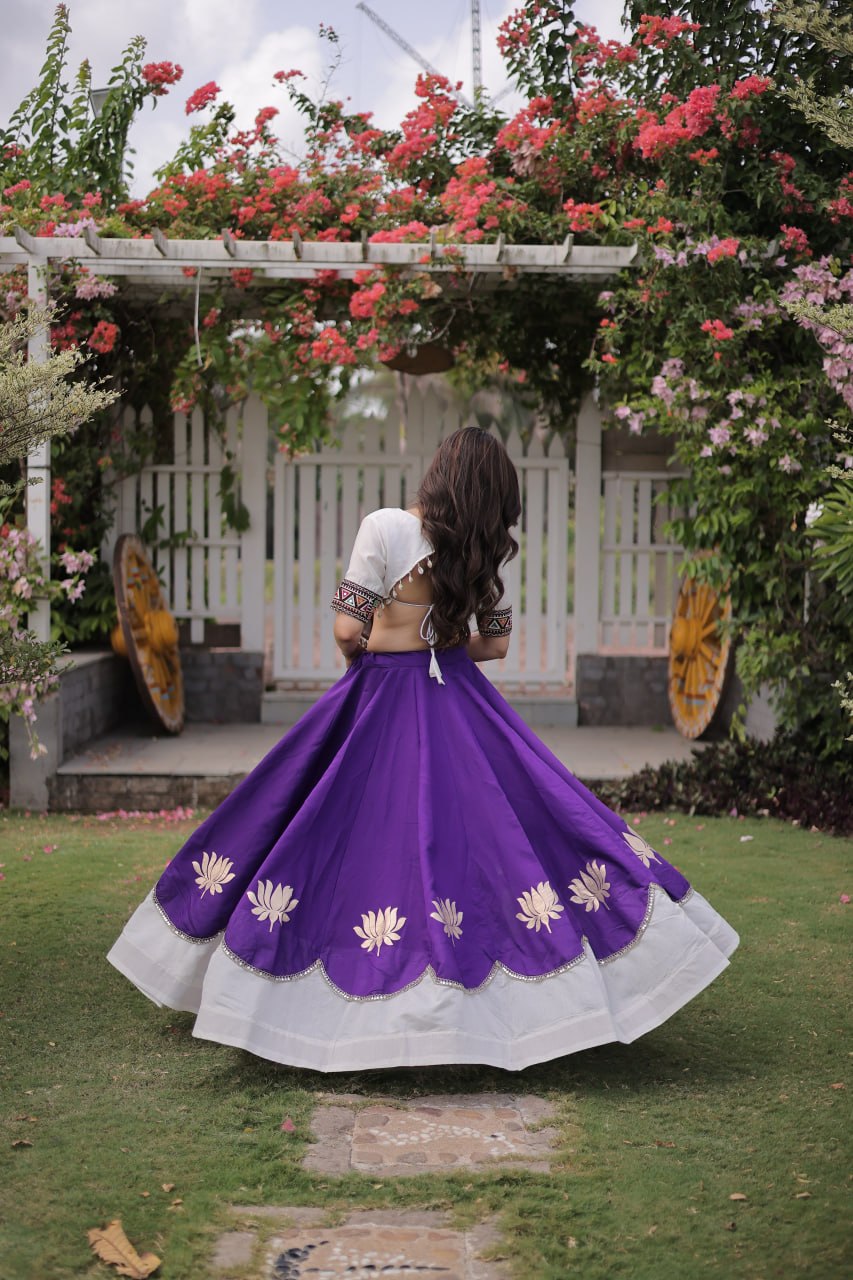Premium Roman Fabric Navratri Lehenga Choli with Gota & Mirror Work
