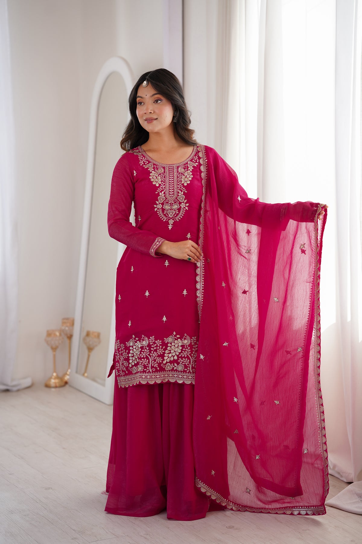 Premium Crunchy Silk Sharara Suit with Embroidery, Sequin & Jari Work