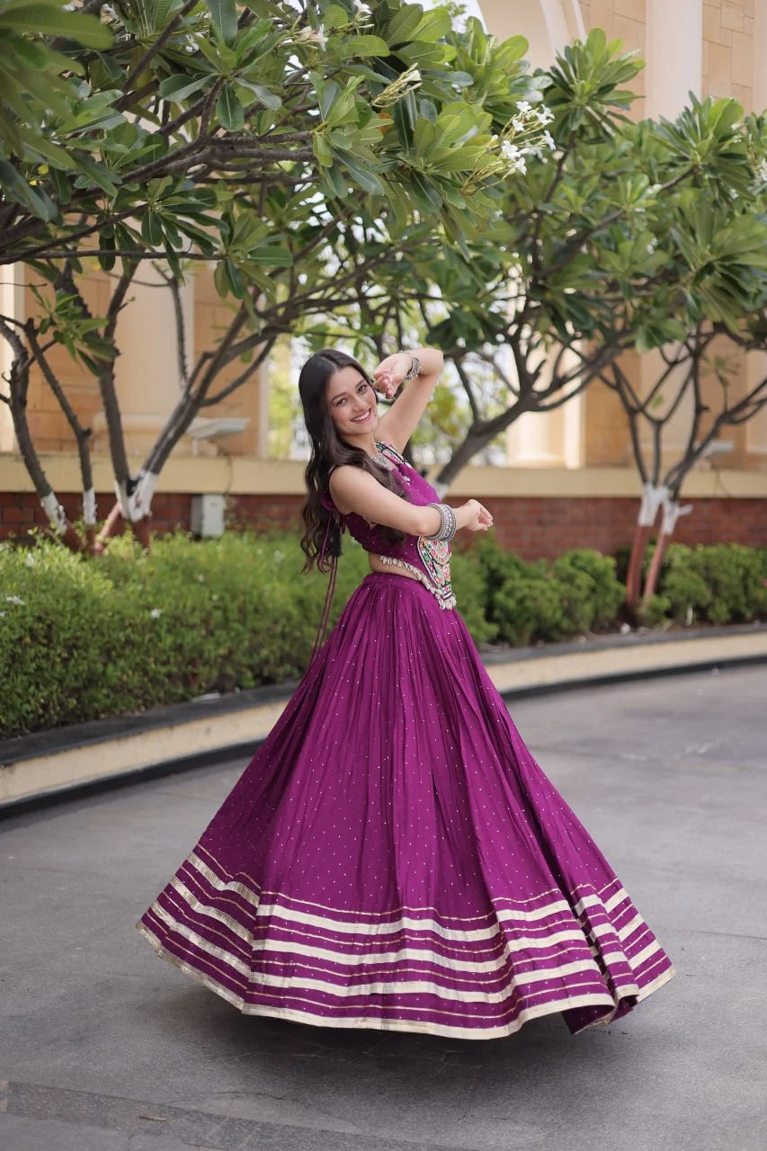 Reyon Navratri Lehenga Choli with Mukesh & Gamthi Mirror Work