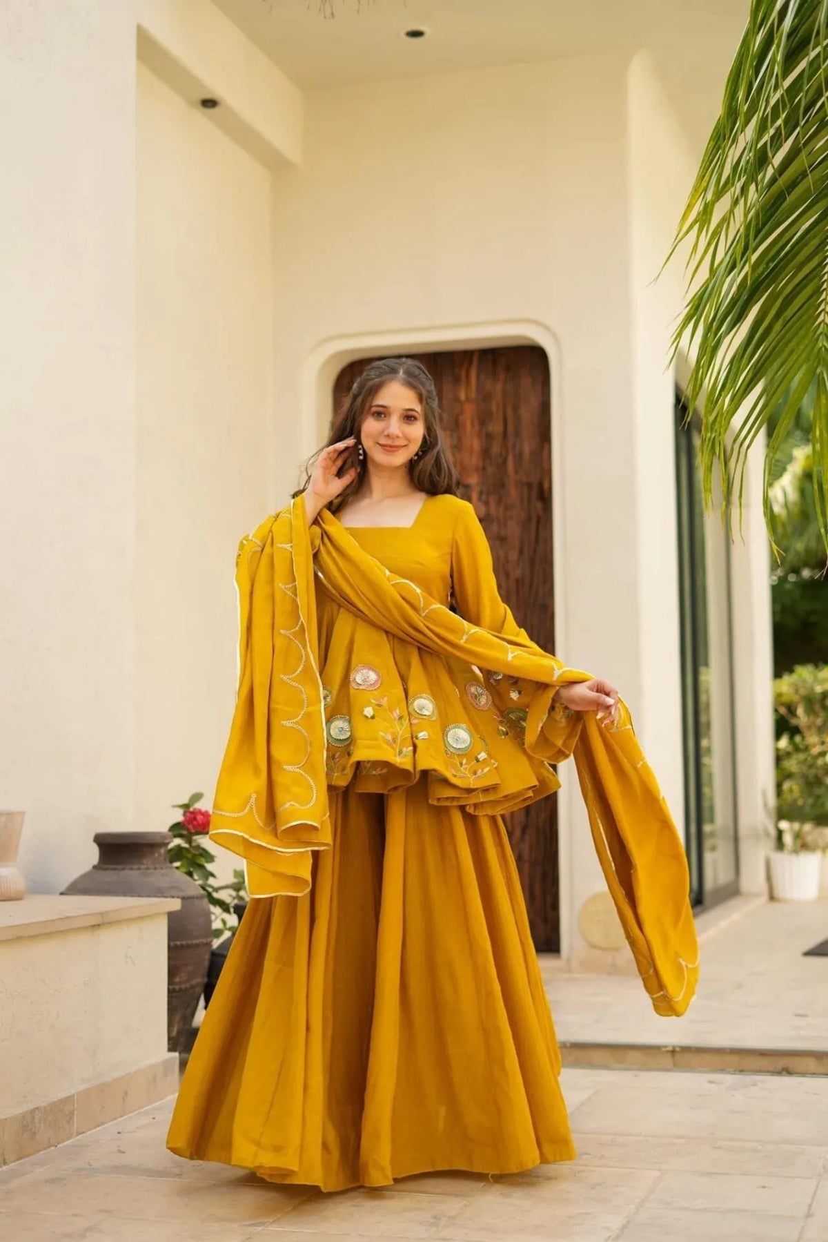 Premium Soft Chinon Palazzo Set with Hand Patch Gota Work & Designer Dupatta