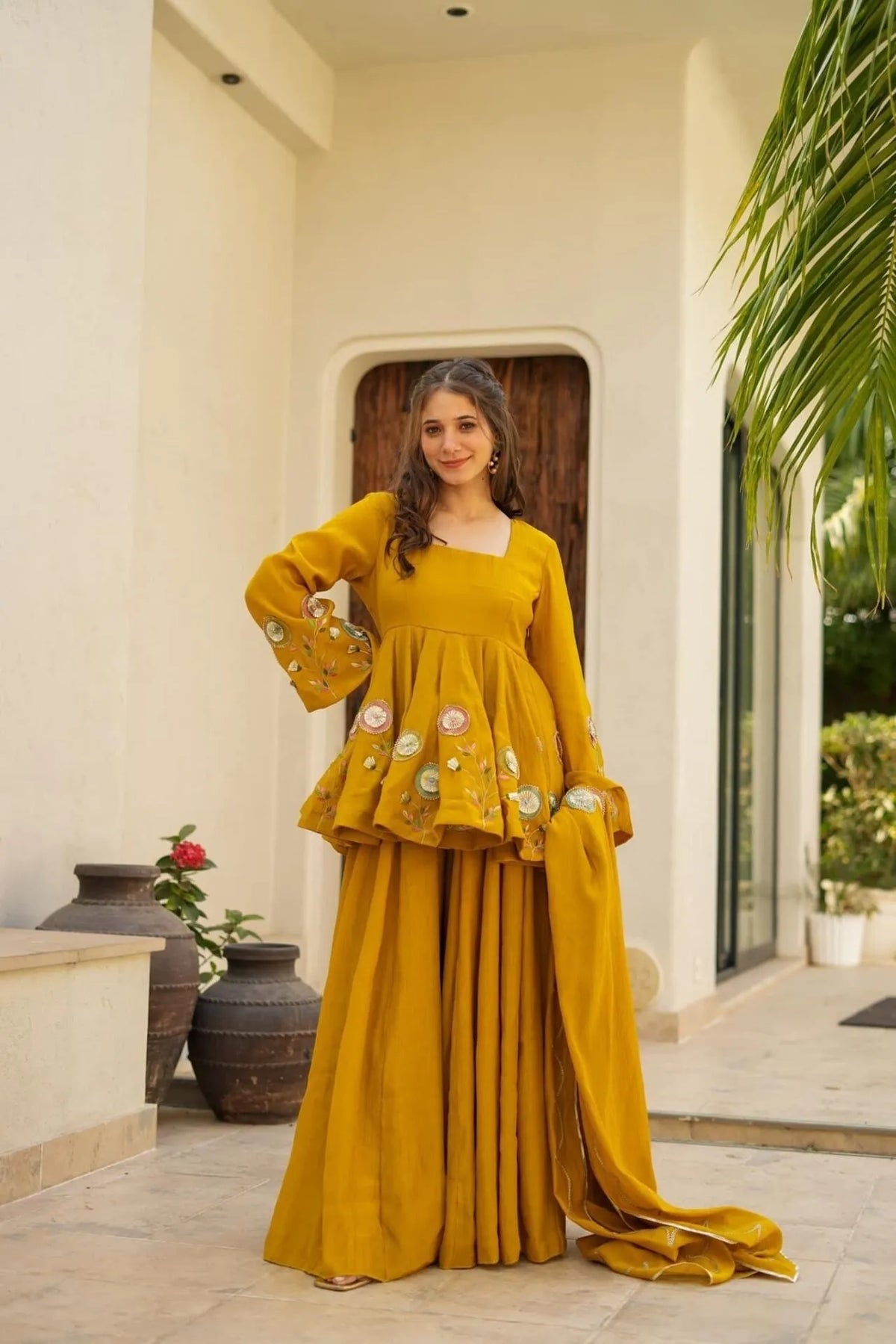 Premium Soft Chinon Palazzo Set with Hand Patch Gota Work & Designer Dupatta