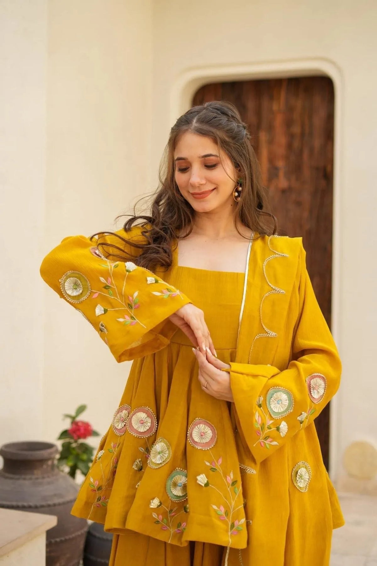 Premium Soft Chinon Palazzo Set with Hand Patch Gota Work & Designer Dupatta