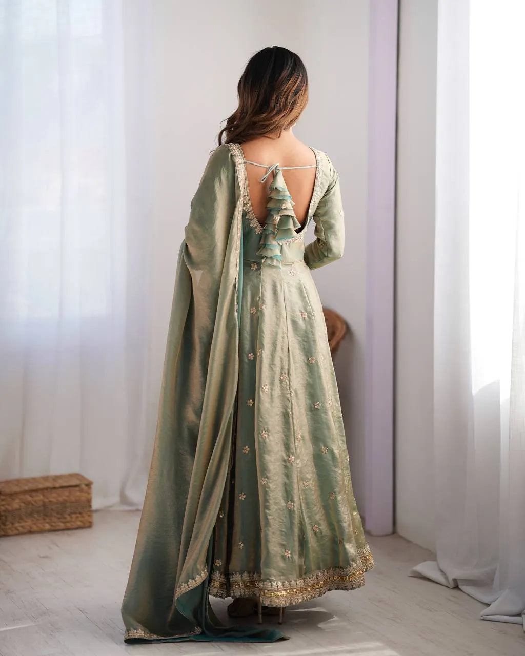 Premium Fandy Silk Gown Set with Coding, Sequin & Thread Work Dupatta
